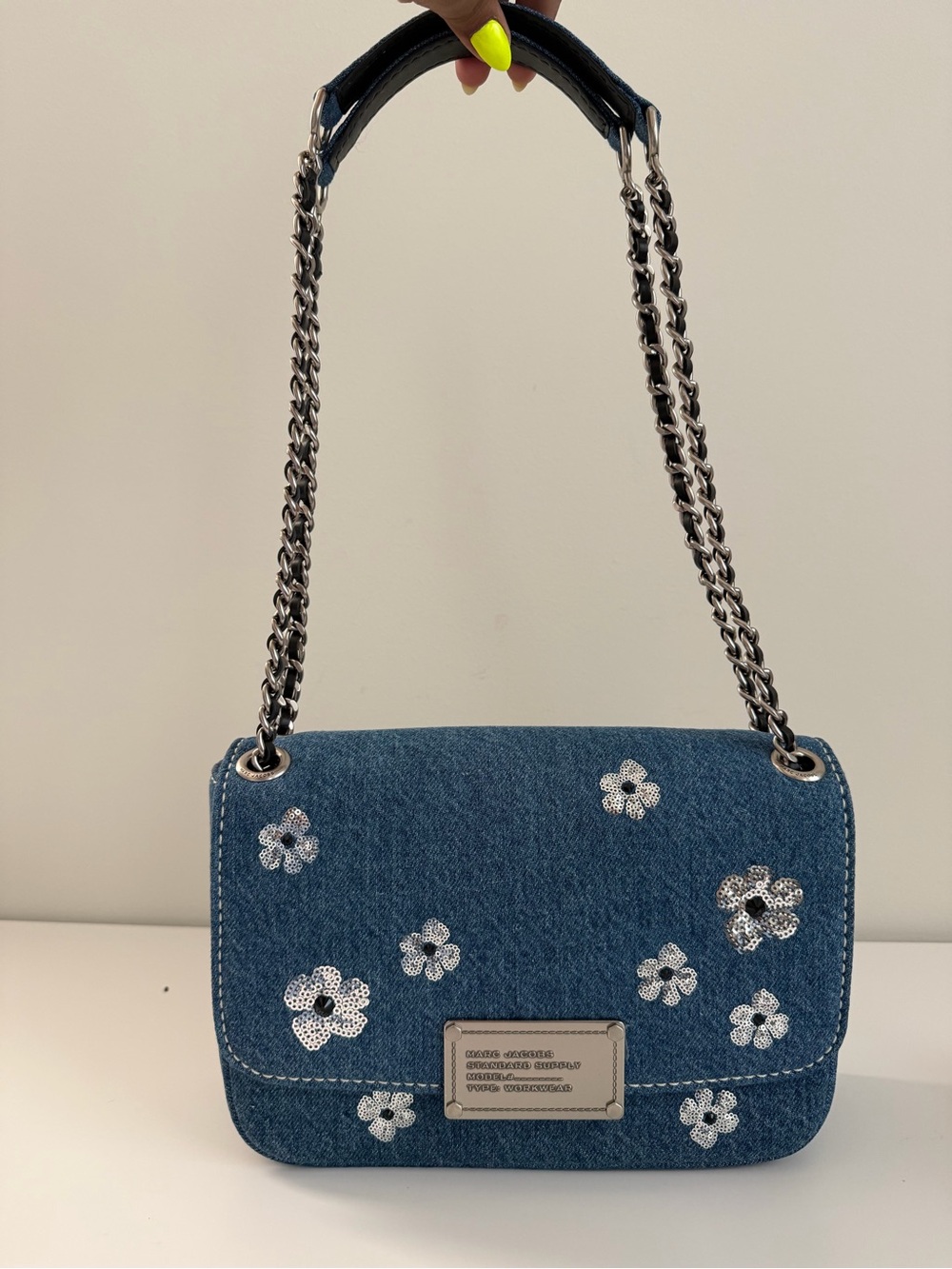 Marc Jacobs Denim Blue Floral Sequin Shoulder Bag